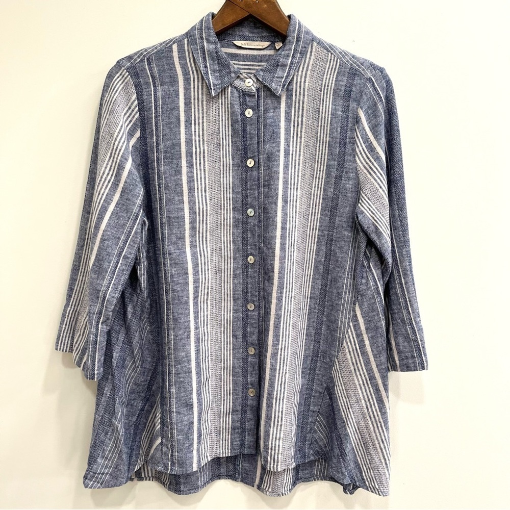 Soft Surroundings Striped Button Down Tunic Top Linen Cotton Blend Size Large - Picture 2 of 9